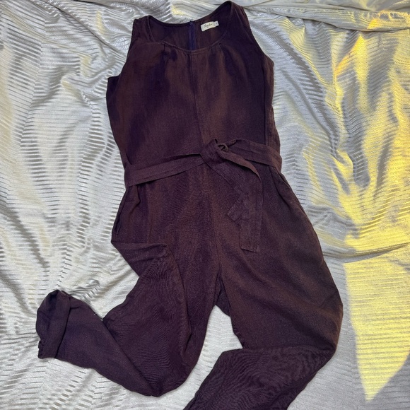 Plum Purple Linen Jumpsuit | Fall Ladies Romper | One Peice Natural Ware - Picture 1 of 5